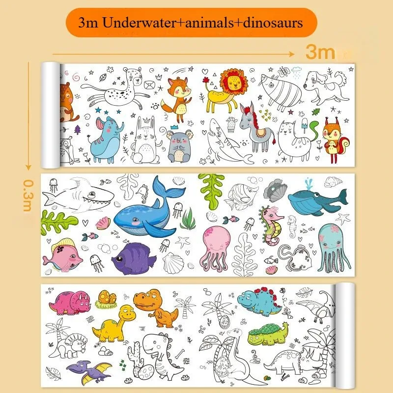 

;;Animal Canvas Children's Drawing Roll DIY Coloring Paper Roll Color Filling Graffiti Paper-cut Painting Educational School