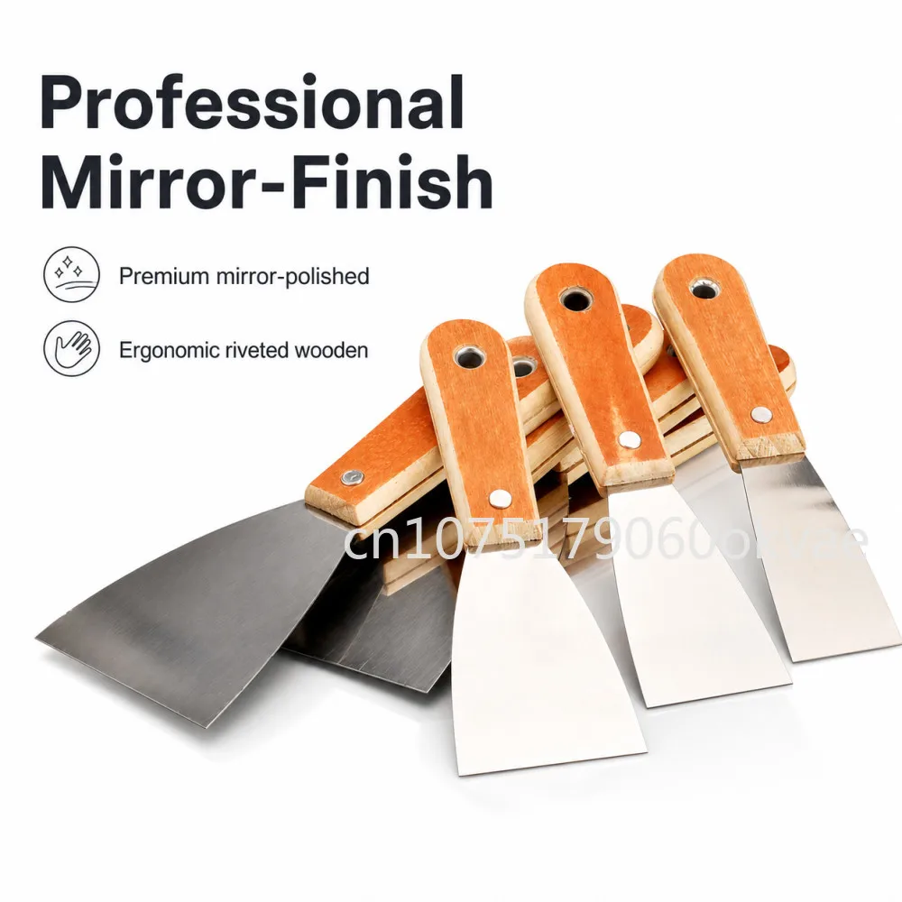 Putty Knife High Carbon Steel Scraper Wood Handle 0.7mm Thick Wall Spackle Tool for Paint Removal Home Decoration Repairing