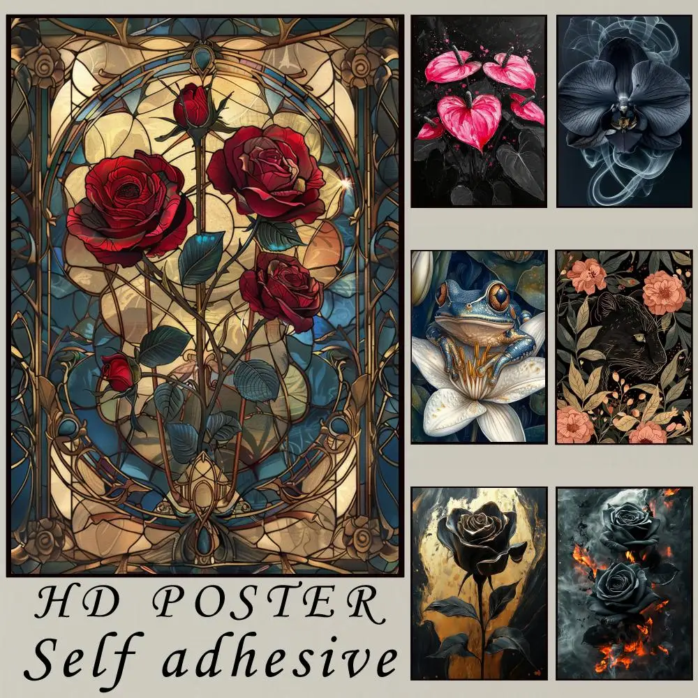 Art Nouveau Black Roses Aesthetic Poster Room Wall Art Decor Waterproof Stickers For Home Bar Bedroom Decoration