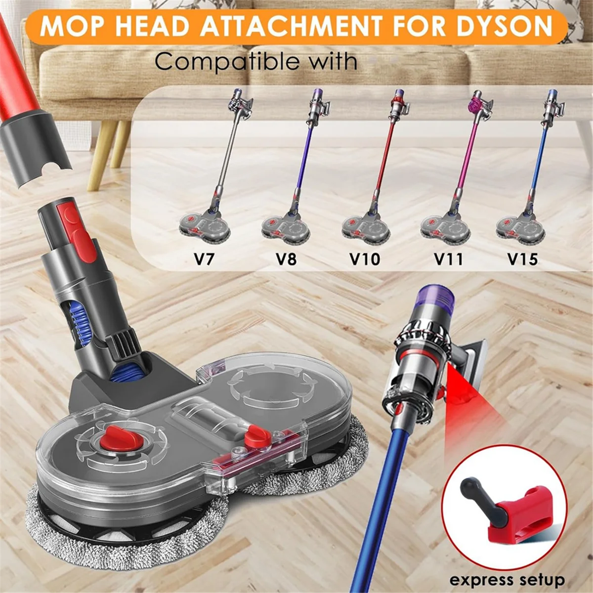 Mop Attachment for V7//V10/V11/V15, Electric Floor Mop with Water Tank, Replacement Mop Pads Parts Attachment