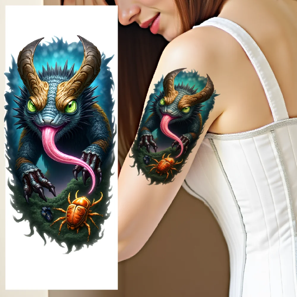 3pcs Temporary Tattoo Colorful Realism Animal Illustrations Fantasy Creatures For Adults Arms Back
