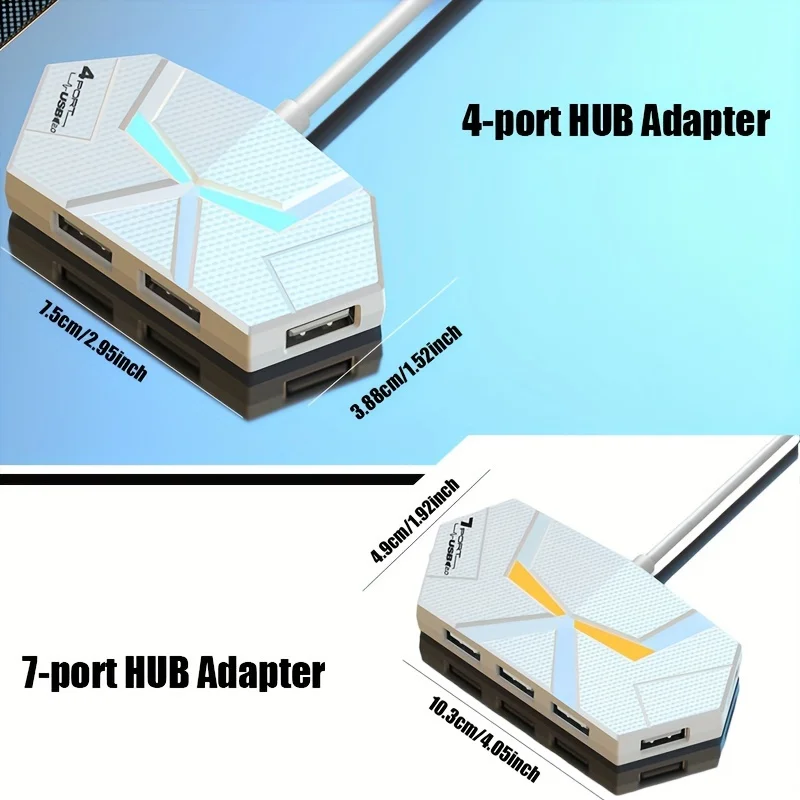 1pc 4/7-Port USB Hub with Colorful Light Stable Type-C Port for Laptops Keyboards Mice U Disk Data Transfer Hub