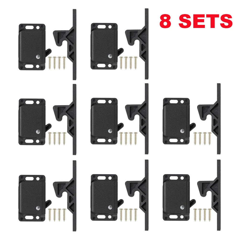 8pcs 10LBS Pull Force RV Cabinet Drawer Latches And Catches With Mounting Screws Double Sided Tape Camper Motor Trailer Parts