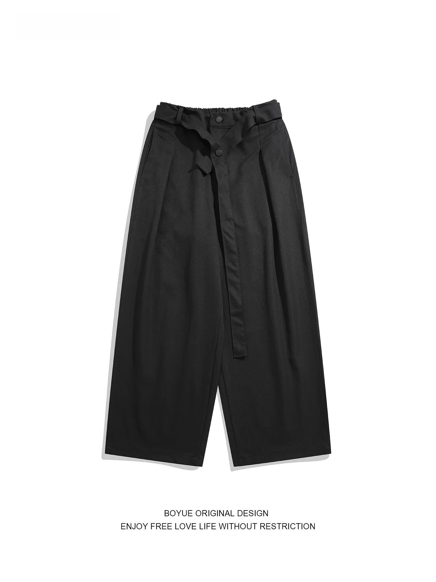 

Boyue Retro Japanese Sle Wide Leg Pants Men's Women's Casual Belt Design Drapey Loose Fit High Waist Polyester Fiber