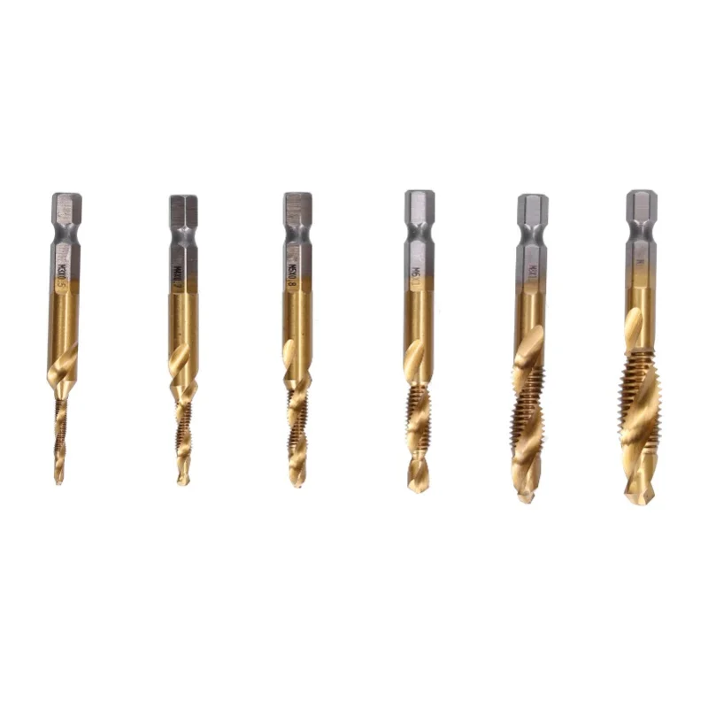 

6Pcs Hex Shank Drill High Speed Steel Tap Chamfer Spiral Notch Design For Machining