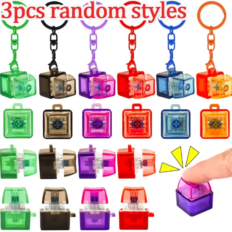 3Pcs Random Color Fidget Keyboard Key Keychain Creative Finger Squeeze Massage Stress Relief Pendant Bag Filler Cute Toy Ideal H
