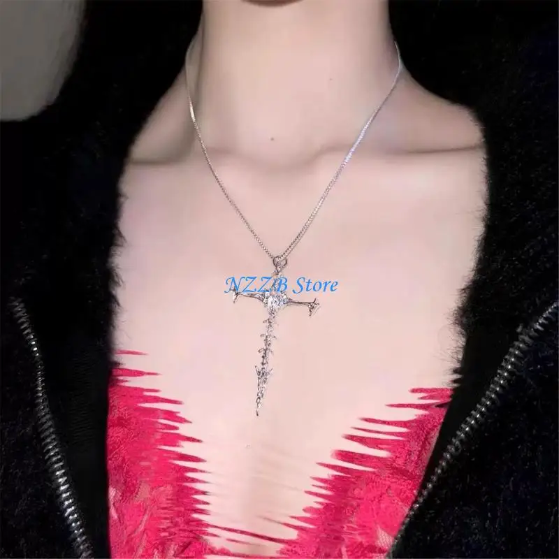 T21F منفعل الصليب سحر سلسلة عنق سبيكة قلادة القوطية الترقوة قطعة مجوهرات