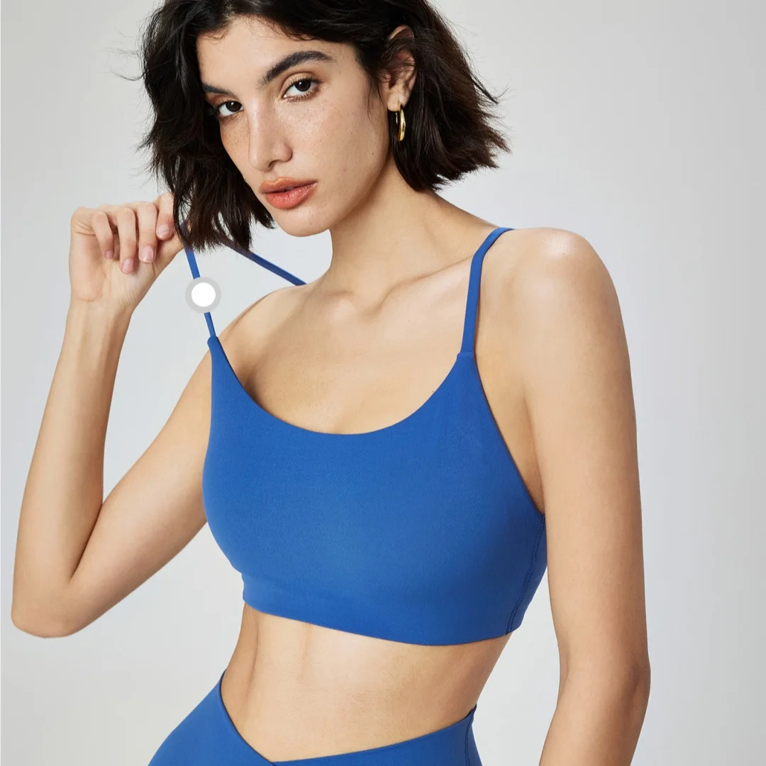 Reggiseno sportivo fitness da donna sportivo tinta unita Tracolla sottile imbracatura Top attillato Allenamento completo Palestra Yoga Intimo pad