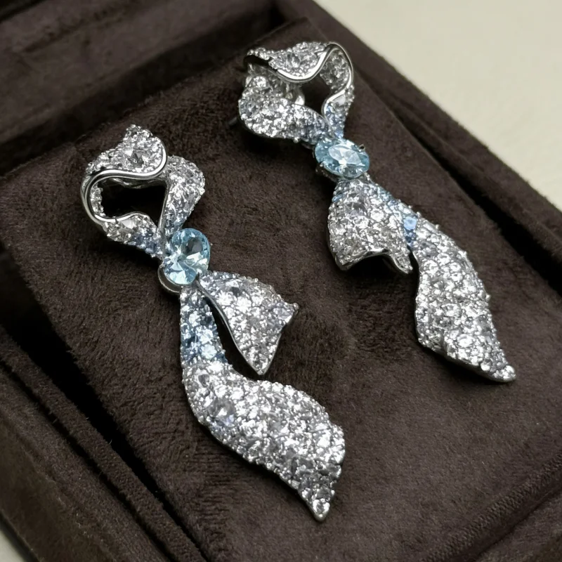 

Серьги Bellux S925 из серебра с золотым покрытием, с выращенными в лаборатории синими камнями Параиба, градиентные, в форме банта, популярные, элегантные, для женщин.