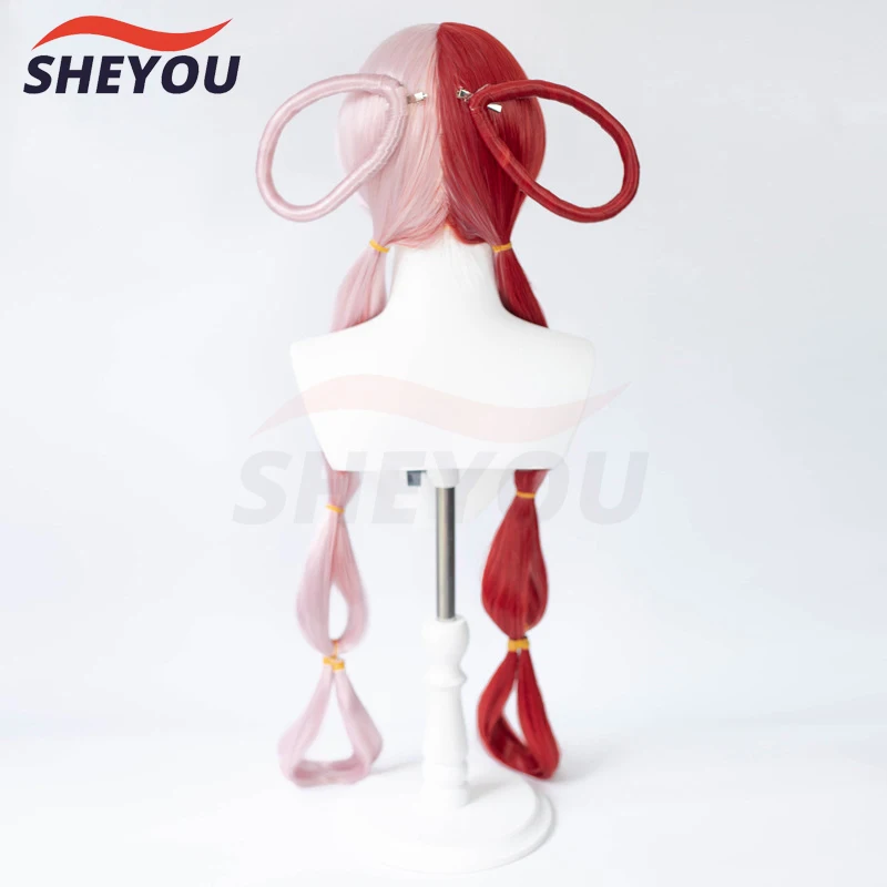 Uta anime cosplay peruca para mulheres, vermelho e rosa, cabelo resistente ao calor, peruca de Halloween, fone de ouvido