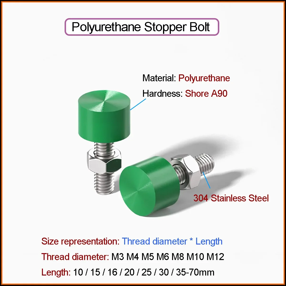 Polyurethane Stopper Bolt Adjustable Rubber Encapsulated Screw Anti - collision Buffer M3-M12