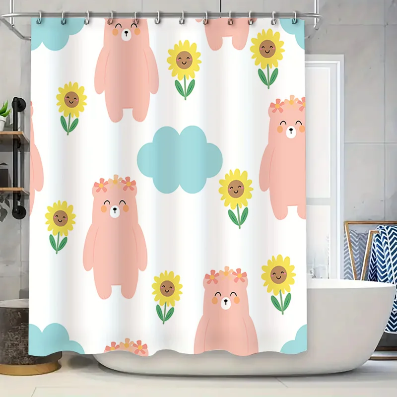 

Очаровательные мультяшные медведи, подсолнух, облако, занавеска для душа, домашний декор, водонепроницаемый коврик для ванной, декор для ванной комнаты, светло-розовый