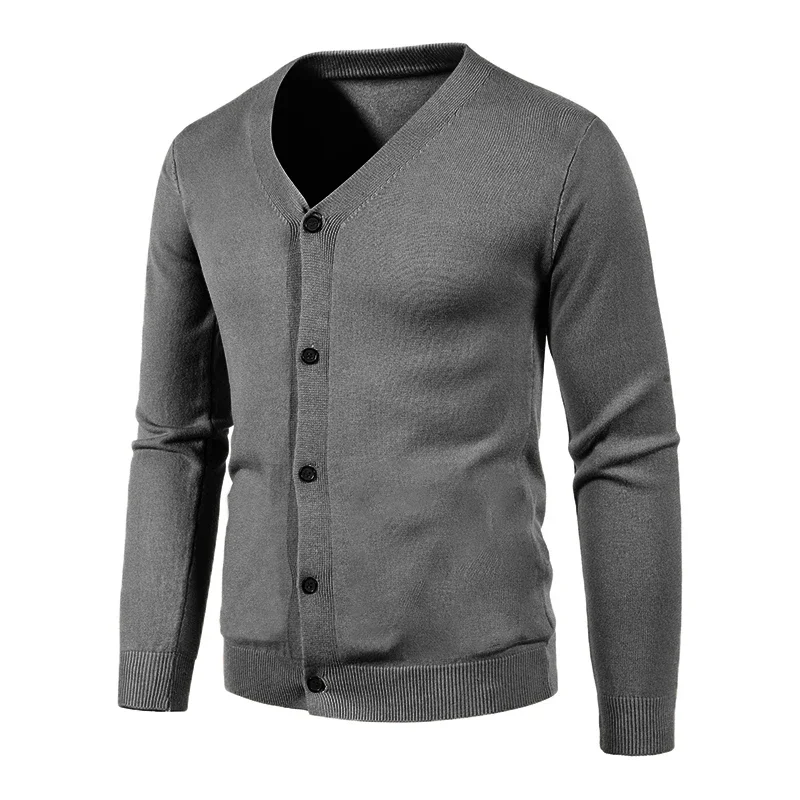 2024 Autumn Men's Knitted Cardigan Thin V-neck Elastic Slim Fit Button Up Sweater Solid Color Casual Versatile Coat 5XL-M