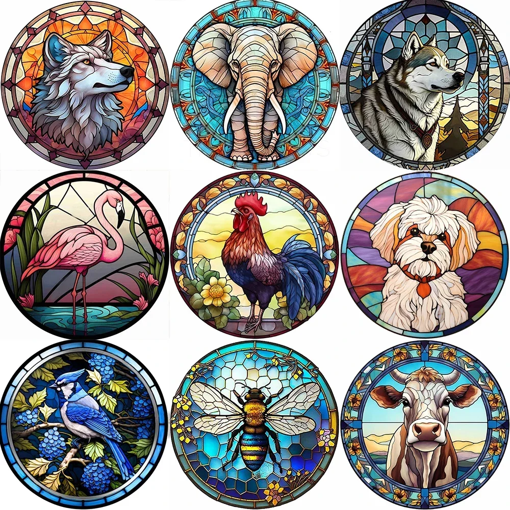 5D DIY Diamond Painting Animal Glass Art Embroidery Full Diamond Mosaic Dog Wolf Owl Cross Stitch Set Home Decoration Artwork