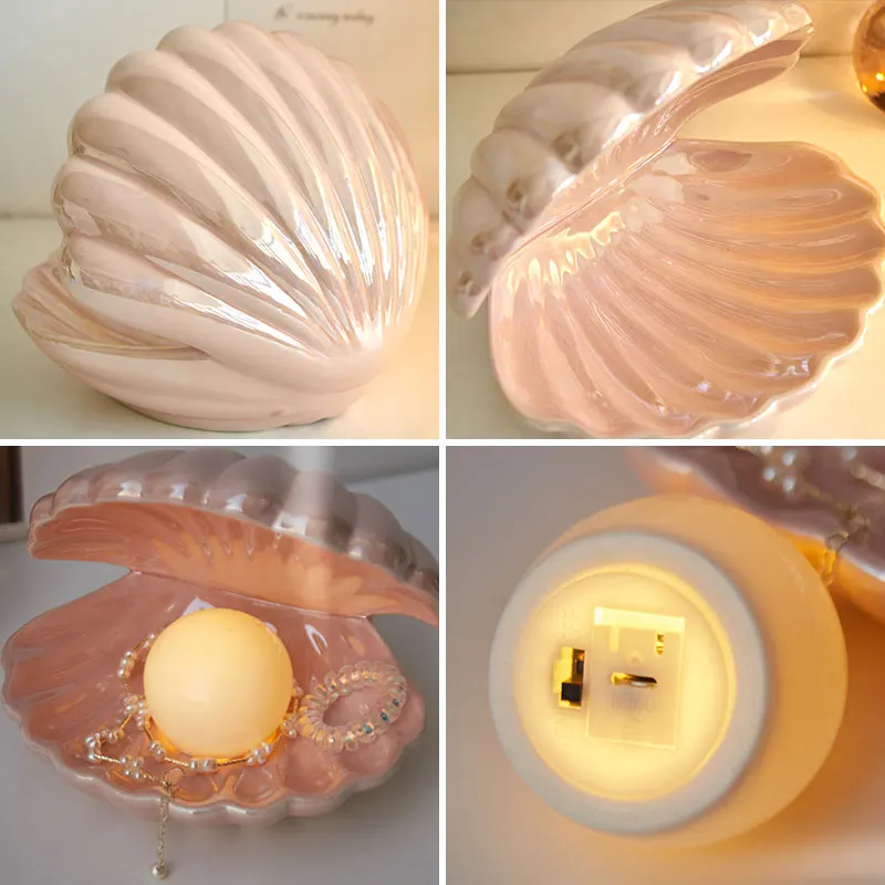 Kawaii Room Decor Shell Night Light Tray Jewelry Box Home Decoration Crafts Birthday Gift