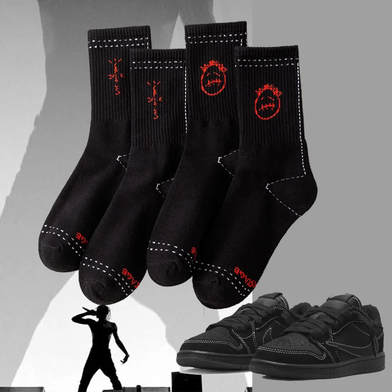 Nowe czarne skarpetki męskie Cactus Jack Skate Crew skarpetki modne bandany śmieszne Streetwear Hip Hop męskie prezenty