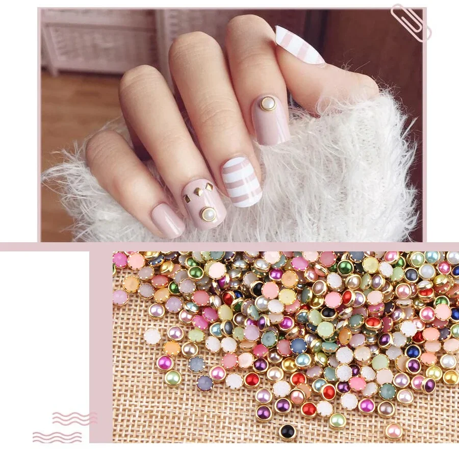 Perles nacrées 3D pour Nail Art, 200 pièces, couleurs assorties, taille 4mm, breloque pour bricolage, décorations d'ongles, fabrication de bijoux