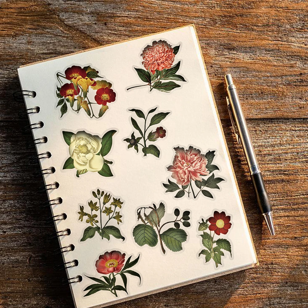 50PCS Retro Plants Art Style Stickers Decoration Plant PET Waterproof Scrapbooking Stationery Computer Paper Creative Stickers