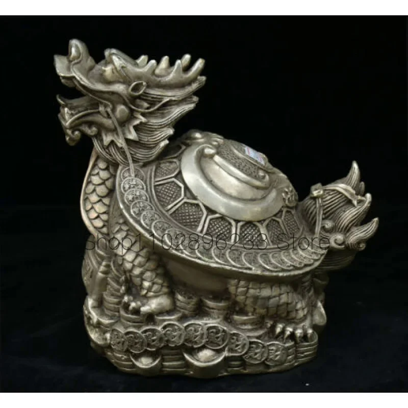 Collect Chinese Fengshui Silver Money Wealth lucky Dragon Turtle Tortoise Statue