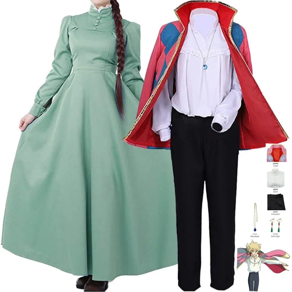 

Adult Kids Howl Costume Wig Anime Howl's Moving Castle Cosplay Costumes Jacket Necklace Halloween Costumes for Women Men