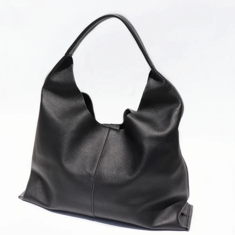 Luxury Slouchy Handbags Women Genuine Leather Hobo Shoulder Bags Daily Purse Casual Large Capacity Soft Cowhide Lady Tote Bag