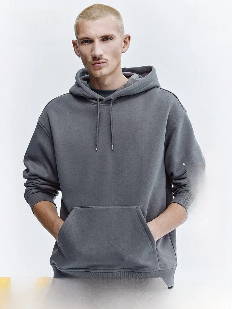 

Мужская толстовка H&M: летняя, комфортная, однотонная, мягкая, с длинным рукавом, повседневная, свободного кроя, из смесового хлопка и полиэстера
