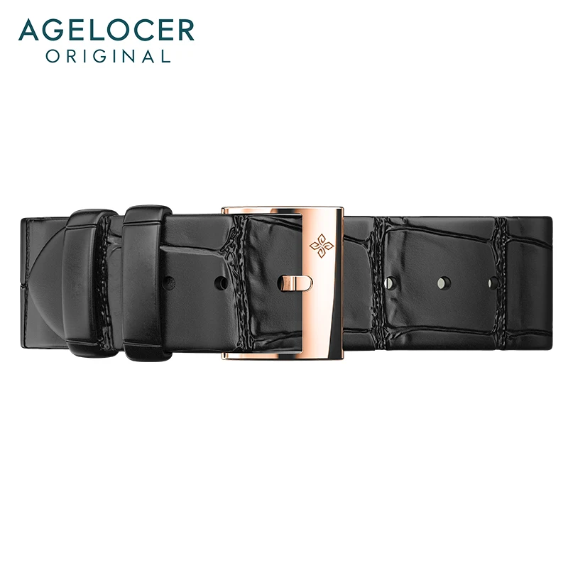 AGELOCER Original Brand Strap Width 18mm Black Blue Leather Strap 316L Stainless Steel Buckle