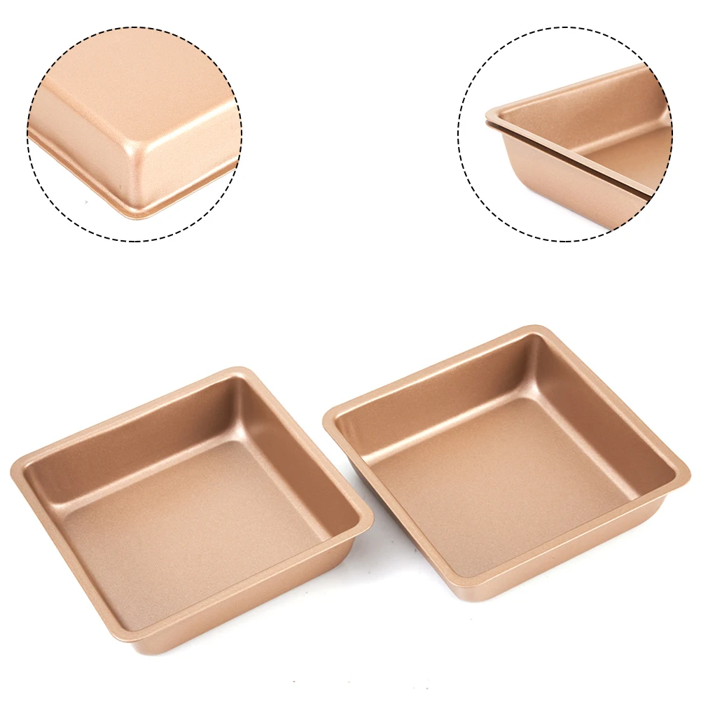 2PCS 4 Inch Square Cake Moulds Carbon Steel Base with Non-Stick Layer Engineered for Even Baking and Minimal Cleaning Effort