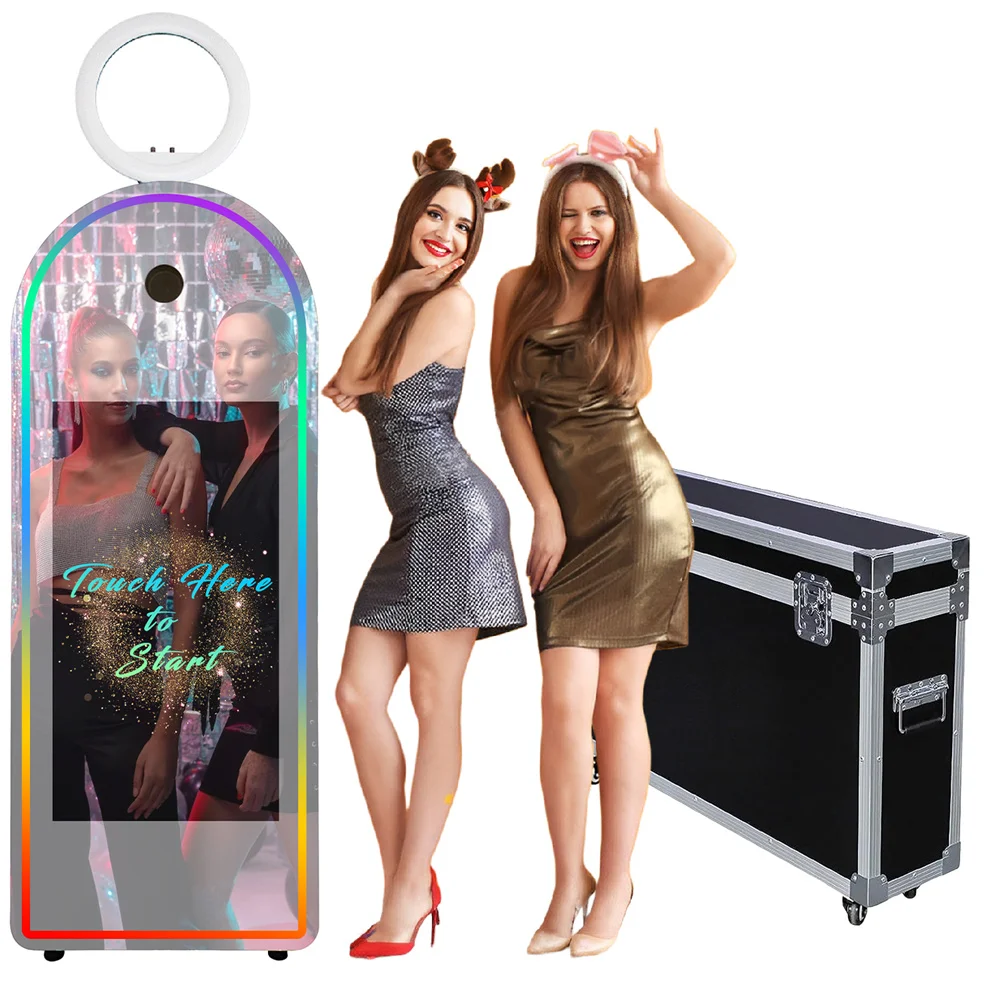 Portable 65 inch Magic Mirror Photo Booth 32 inch Touch Screen Selfie Photobooth Machine with Flight Case for Party Wedding