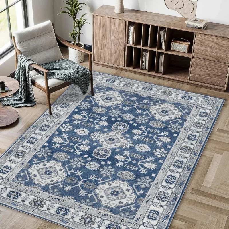 

VIKAMA Bohemian Rug Foldable Machine Washable Living Room Rug Ethnic Style Bedroom Kitchen Floor Mat Dining Room Rug Home Decor