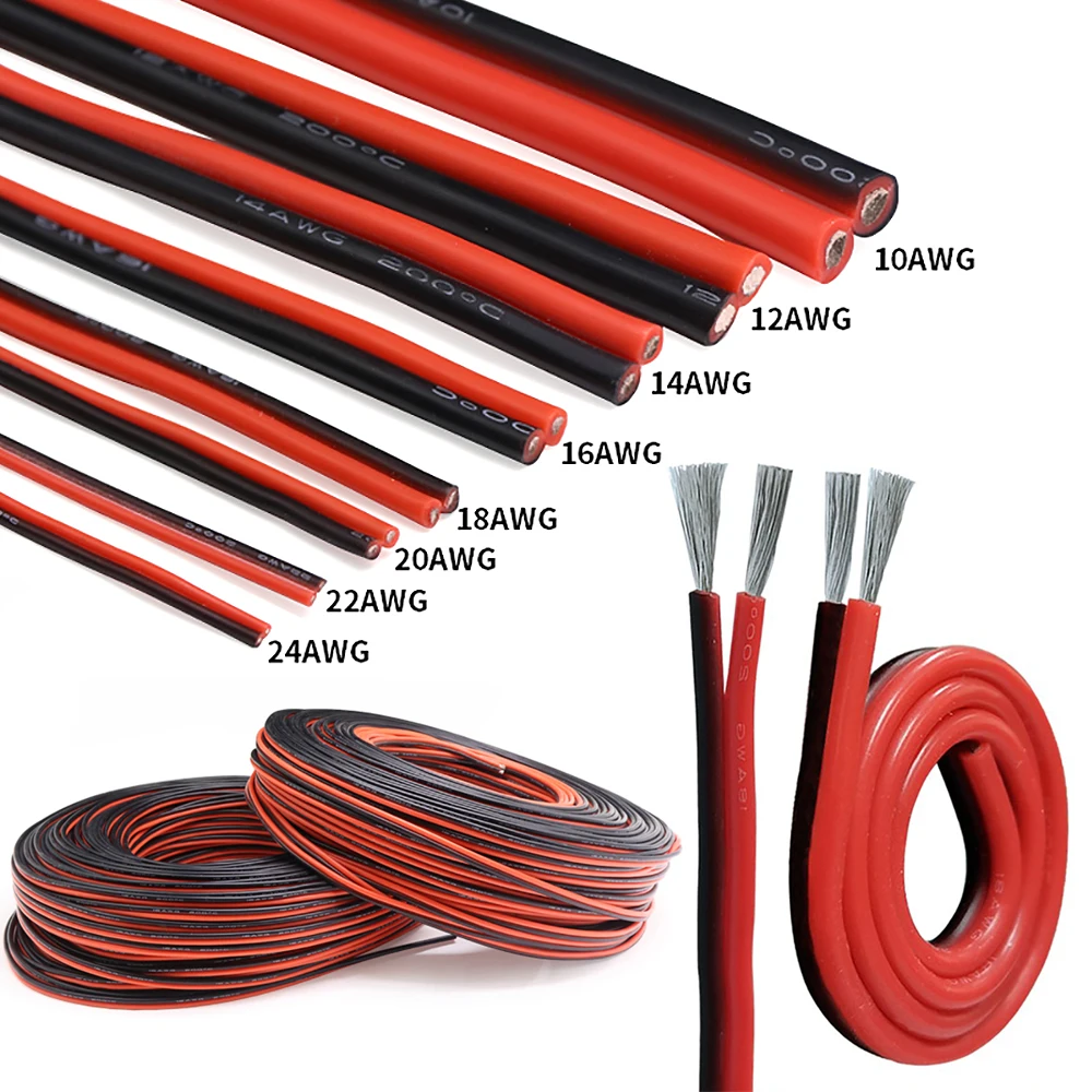 

8awg 10awg Super Soft 2Pins Red Black Silicone Cable 12 14 16 18 20 22 24 26 28awg High Temperature Tinned Copper Electric Wire
