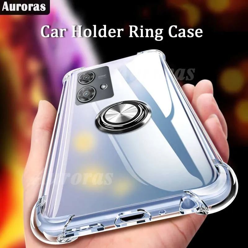 

Auroras For Motorola Edge 40 Neo 5G Case With Finger Ring Transparent Airbag Frame Silicone Shell For Moto Edge 40 Pro Cover