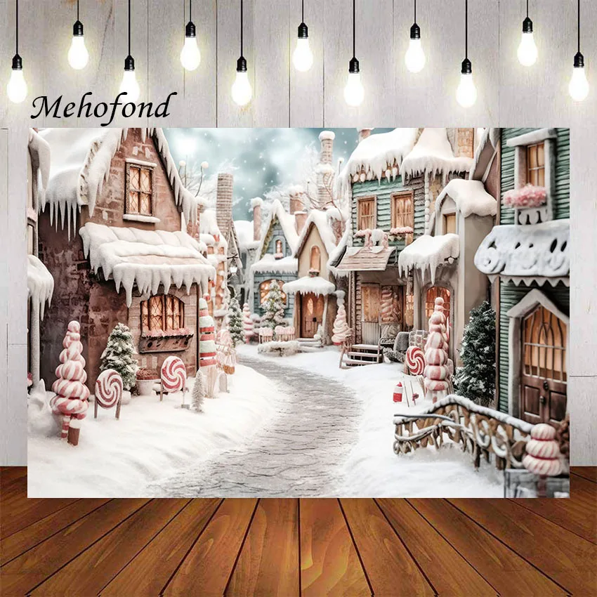 Mehofond Photography Background Winter Christmas Candy House Snowy Xmas Party Kids Family Portrait Decor Photo Backdrop Studio