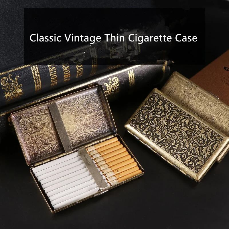 Retro Bronze Cigarette Case, Metal Cigarette Bag, Outdoor Cigarette Storage Box, 20Pcs Capacity, 1Pc