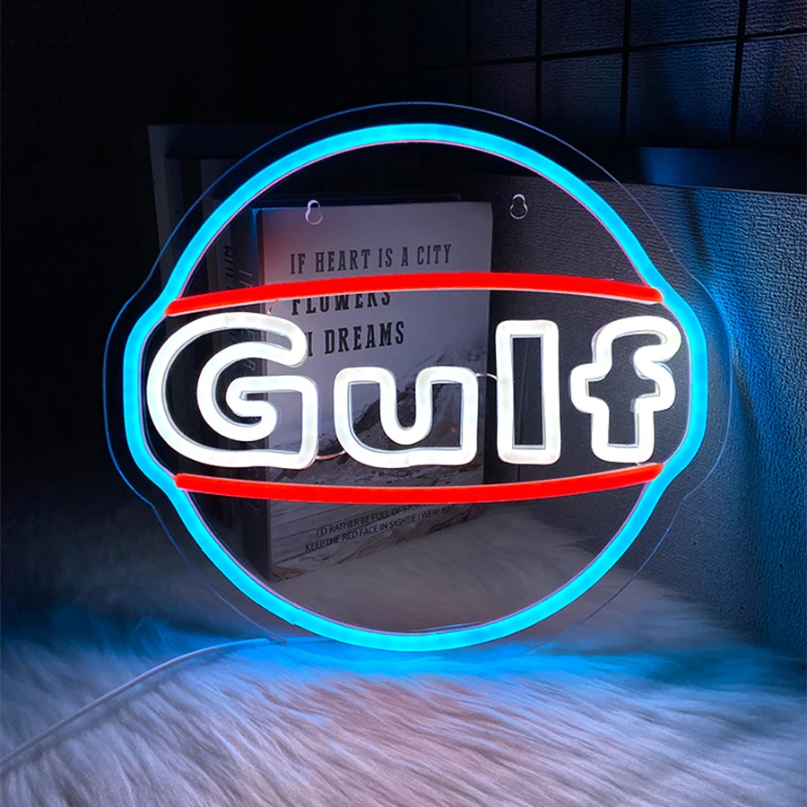 Lettres du Golfe Led néons pour la décoration murale, panneaux artistiques de garage alimentés par USB, grottes d'homme, panneaux rétro de garage, applique murale d'affaires.