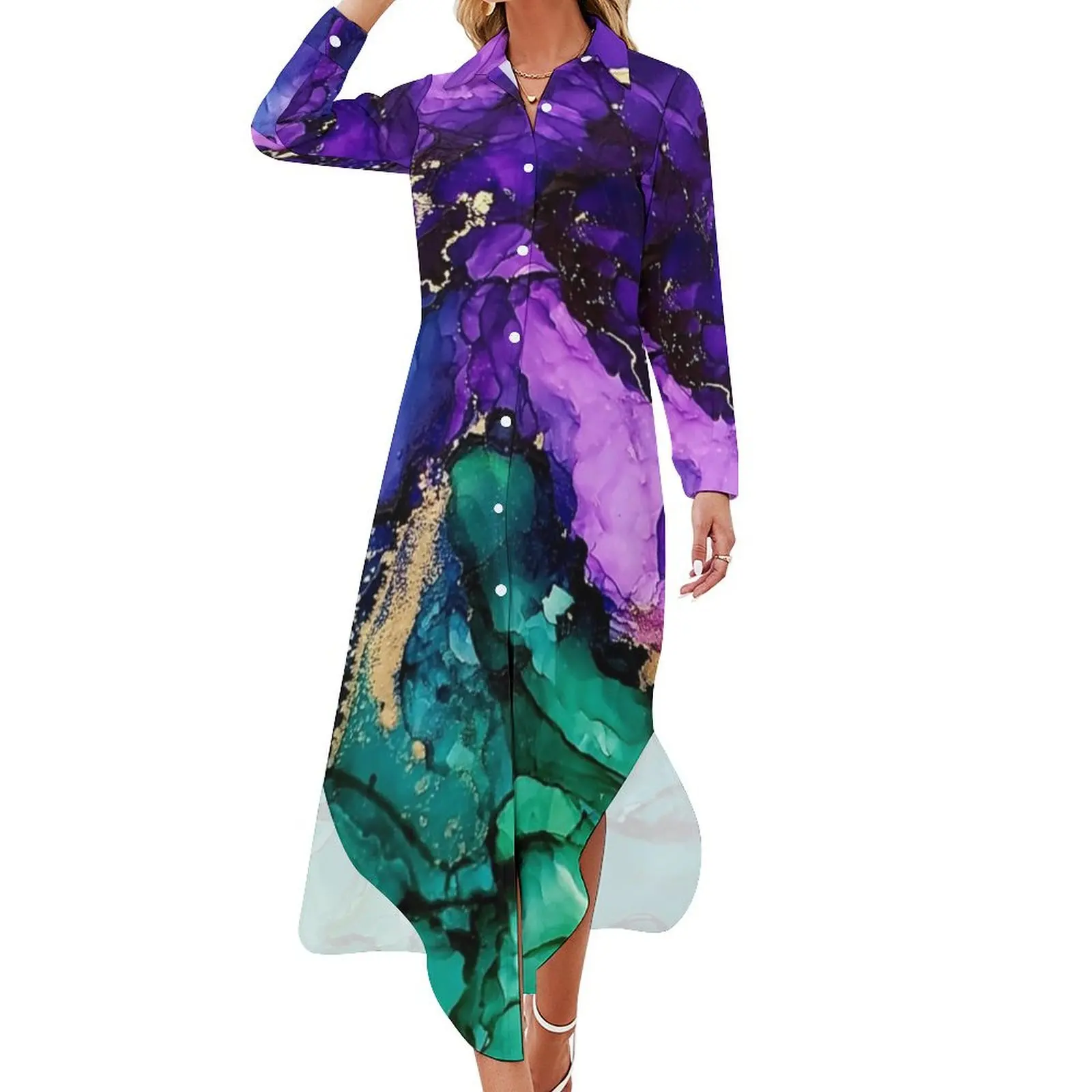 

Mardi Gras Alcohol Ink Art Long Sleeved Shirt Dress women's summer jumpsuit women party dresses Party dresses Evening gown