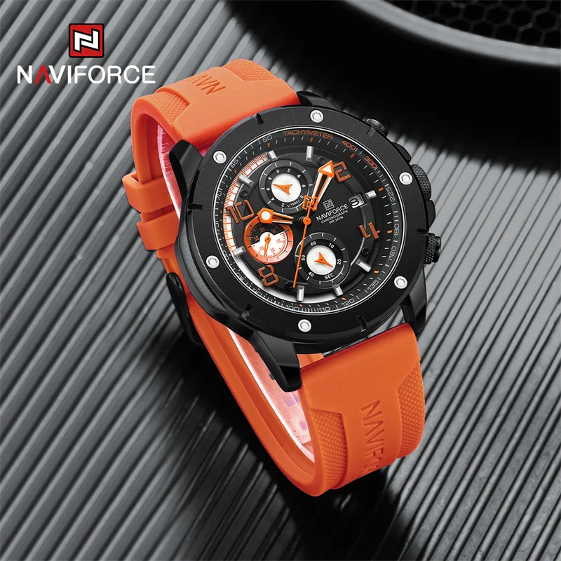 NAVIFORCE-Montre à Quartz de Luxe pour Homme, Chronographe Étanche, Business Shoous Date, Horloge à Bracelet en Silicone