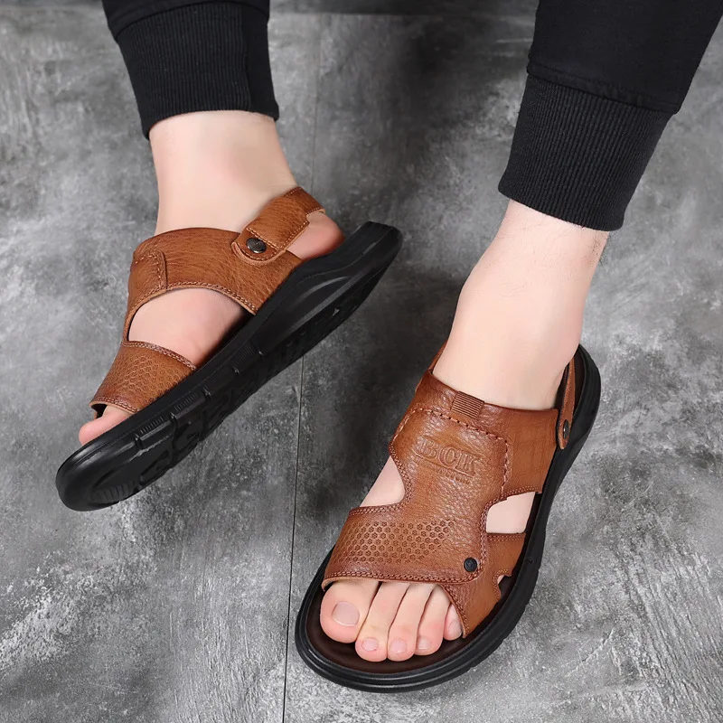 Genuine Leather Men Sandals Summer Classic Men Shoes Slipper Outdoor Sneakers Men Walking Footwear sandalias hombre pantuflas