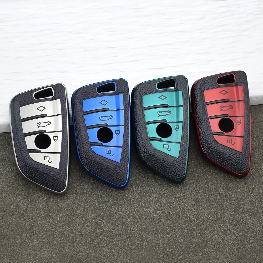 Premium TPU Leather Key Fob Cover for BMW 3 Series 5 Series X5 X3 X1 X6 X7 1 6 7 Series G20 G30 G01 F48 F15 F16 G02 G11 Keychain