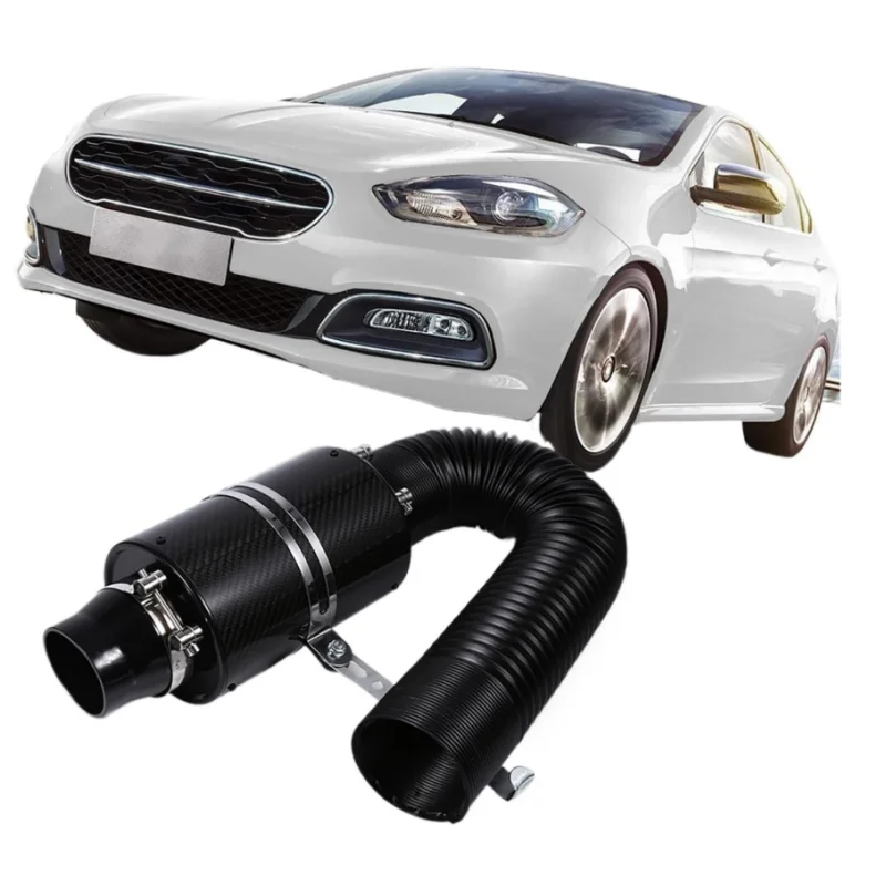 

1set 75mm 3 inch Universal Car Cold Air Filter Carbon Fibre Feed Enclosed Intake Induction Pipe Hose Kit