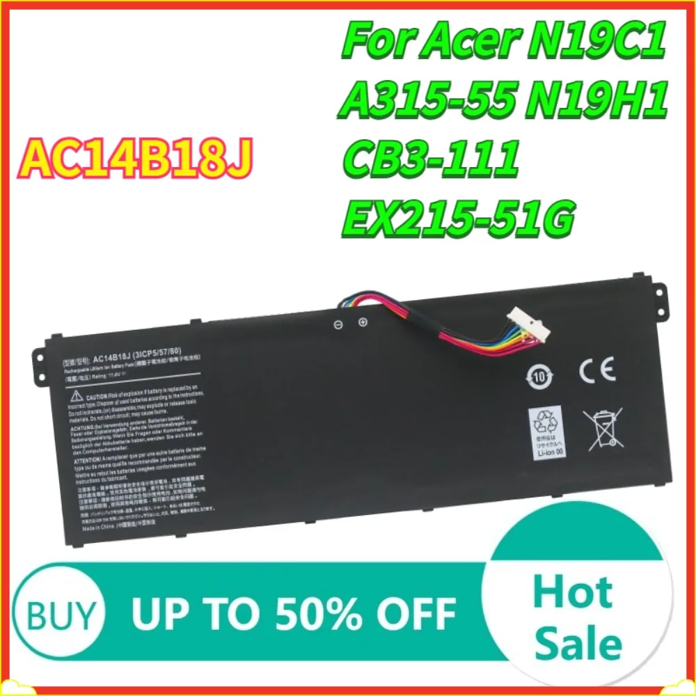 

11.1V AC14B18J Laptop Battery For Acer N19C1 A315-55 N19H1 CB3-111 EX215-51G AC14B18J