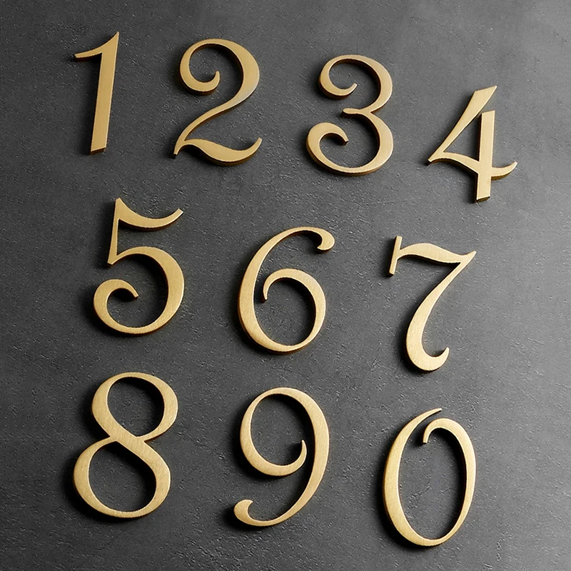 Brand New 1PCS Solid Brass Self-adhesive House Number Address Digits 0~9 Door Plaque Signs Apartment Dormitory House Signs