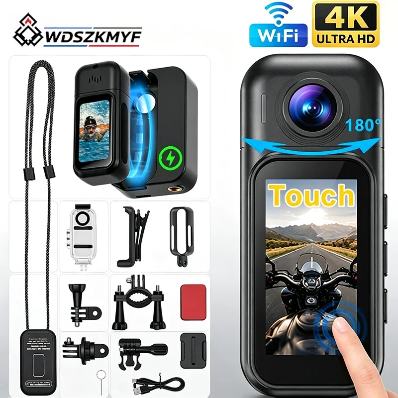Portable WiFi POV Body Cam 4K/1080P HD Waterproof Mini Sports Video Recorder with Charging Case for Motorcycle Cycling Hiking