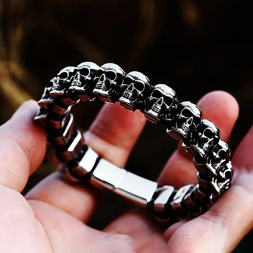 

Punk Vintage 316L Stainless Steel Skull Bracelet For Men Boys Gothic Hip Hop High Polish Bracelet Fashion Jewelry Gift Wholesale