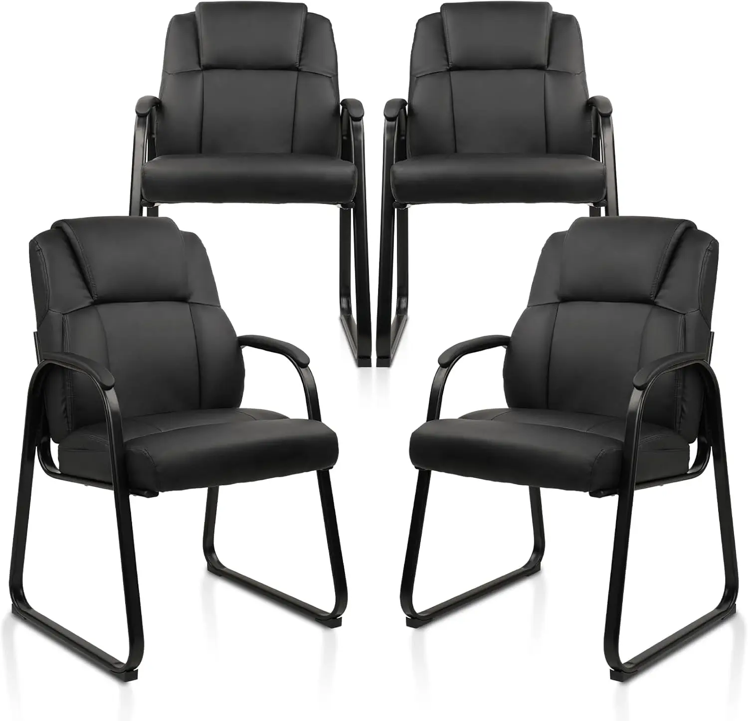 

Leather Guest Chair with Padded Arm Rest for Reception Meeting Conference and Waiting Room Side Office Home Black with Sled