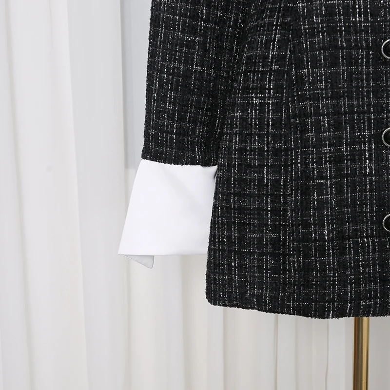 KBQ Hit Color empalmado a cuadros Minivestidos minimalistas para mujer solapa manga larga túnica Vintage chic vestido femenino otoño nuevo