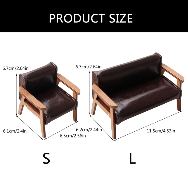 Multipurpose Dollhouses Miniature Furniture Set 1 12 Scale Leather Sofa Single Chair for Living Room Decoration P31B