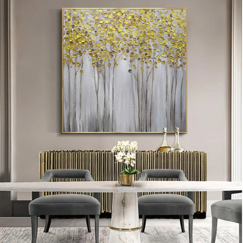 Pure Hand-Painted Oil Painting, Abstract 3D Golden Tree Oil Painting, Modern Sample Wall Art Canvas Painting, Living Room Decor