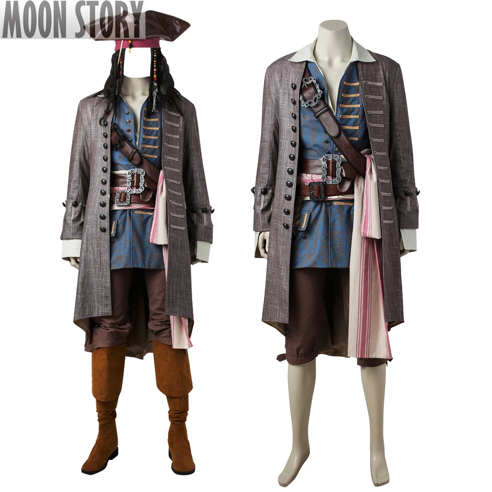 New Arrival Captain Jack Sparrow Cosplay Costume Vest Jacket Hat For Adult Men Carnival Halloween Party Suit Full Set Shoes