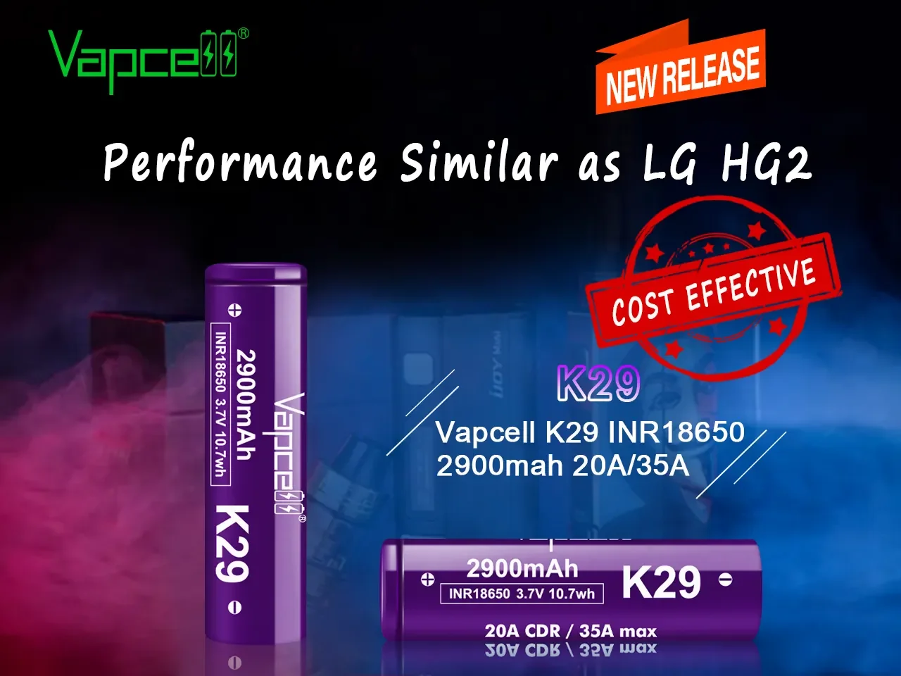 Оригинальная литиевая батарея высокой мощности Vapcell K29 INR18650, 2900 мАч, CDR 20A, макс. 35A, 3,7 В, перезаряжаемая батарея для фонарика BoxMod